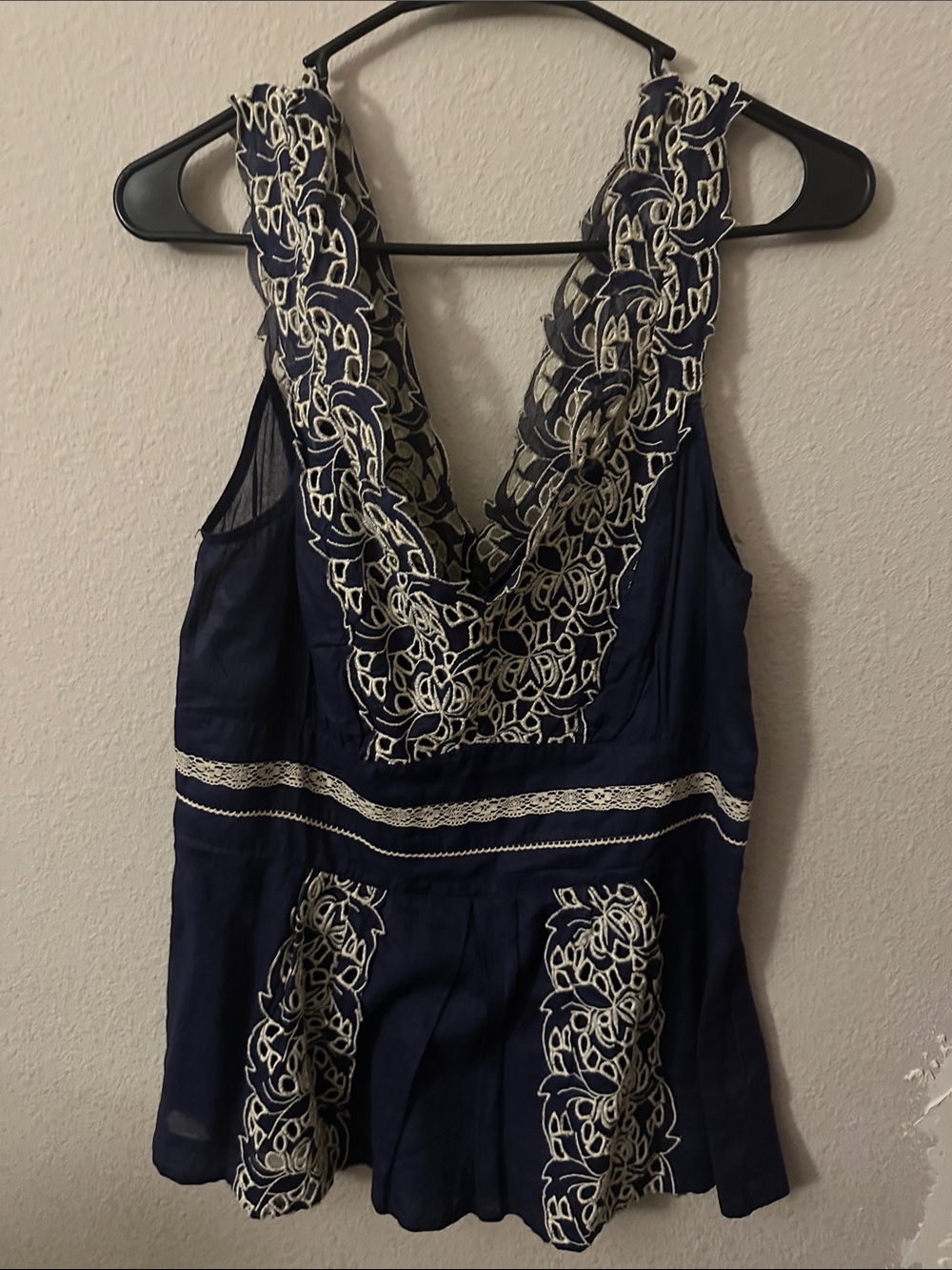 Floreat Navy Sleeveless V-Neck Embroidered Camisole